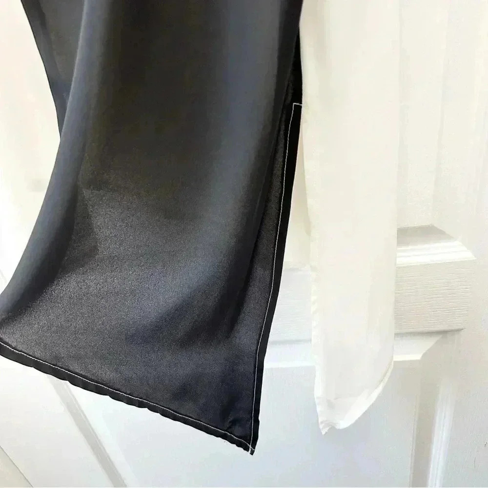 Ricki’s Blouse Sheer Sleeveless Asymmetric Flowy Top Black White Size Small - Picture 8 of 14